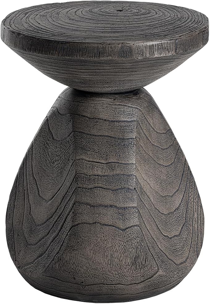 SUNBURY Outdoor Side Table, 14" Small Outdoor End Table, Patio Side Tables w Tree Ring, Round Concrete Side Tables, Garden Stool Plant Stand for Front Porch, Pool (Grey)