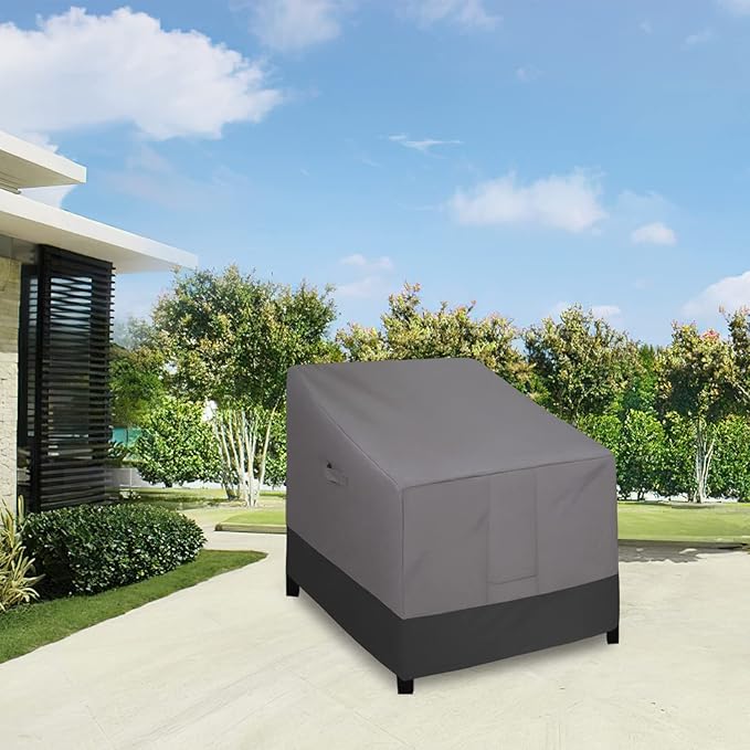 Easy-Going Outdoor Chair Cover Waterproof, Heavy Duty Patio Chair Cover, Windproof Outdoor Furniture Cover with Air Vent (1 Pack-33.5Wx31.5Dx36H inch, Gray/Black)