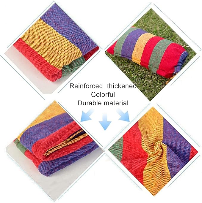 Camping Hammock Lightweight Portable Canvas, 86.6x31.5 Inch, Blue with Color Stripe - Hardwood Spreader Bar, Easy Setup, Ideal for Outdoor Travel and Hiking (Red)