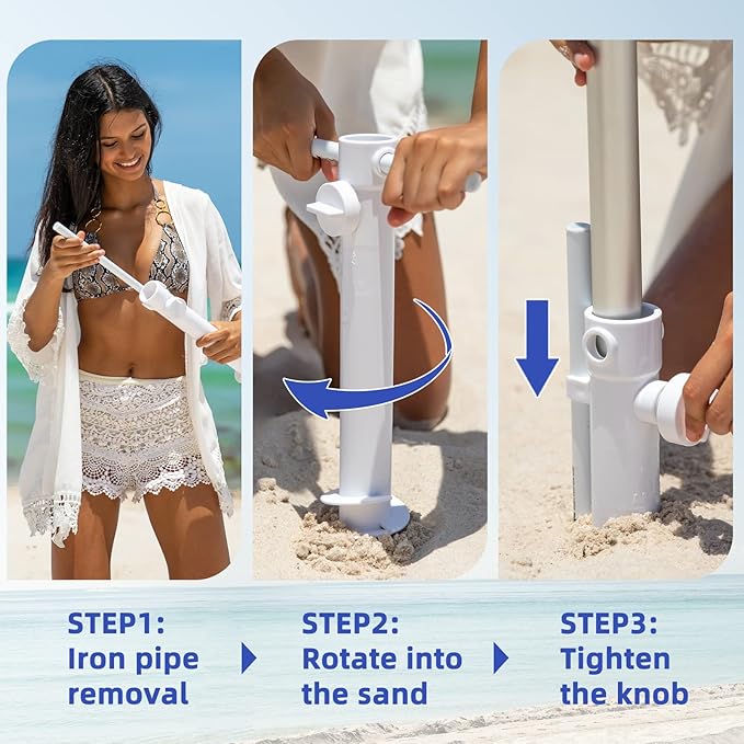 AMMSUN 8 Feet Large Beach Umbrella with Sand Anchor Heavy Duty High Wind Portable Outdoor Umbrellas UV 50+ Protection Air Vent Tilt Patio Garden Pool