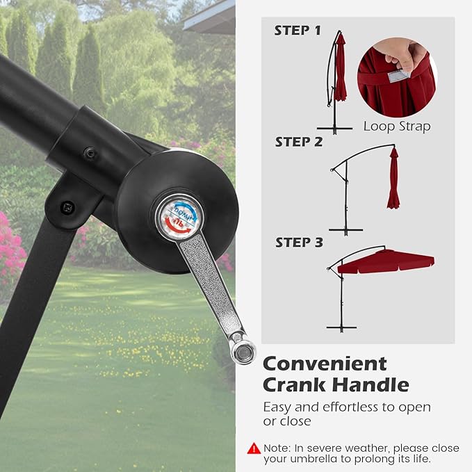 Tangkula 10FT Offset Hanging Umbrella with Cover, Patio Cantilever Umbrella w/ Easy Tilt Adjustment, Crank, Ruffled Edge, 8 Ribs, Sun-Protective Canopy, Heavy-Duty Outdoor Parasol for Pool Garden Deck (Red)