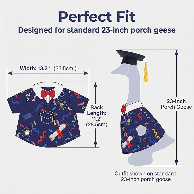 Graduation Porch Goose Outfits - 2Pcs Grad Cap & Gown Goose Outfits for 23 Inch Goose Statues, Includes Cap and Gown with Red Bowtie, Grad Porch Goose Decor for Lawn Garden Yard Party