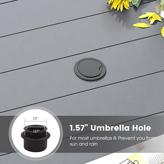 DIFY 48" Round Patio Dining Table for 6, All Weather Round Outdoor Metal Dining Table with 1.57" Umbrella Hole, Perfect for Backyard Lawn Garden, Grey