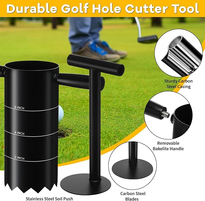 Portable Golf Hole Cutter with Detachable Handle, USGA Standard 2 Inch, 4 Inch and 6 Inch Holes Digger Tool, Golf Holes for Backyard Putting Green Hole Cutter, Lawn Garden Outdoor Practice Training