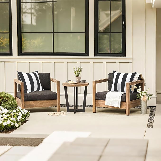 LVTXIII Outdoor Throw Pillows 18x18 Patio Waterproof Square Pillows with Piping Fade Resistant Accent Pillow for Spring Summer Garden Decoration, Set of 2, Cabana Black