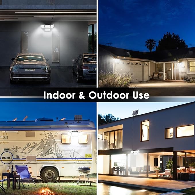 CLAONER Solar Outdoor Lights Motion Sensor 3500LM 288 LED Security Light with Remote Control IP67 Waterproof 4 Heads Flood Lights with 16.4ft Cable 4 Modes (1 Pack)