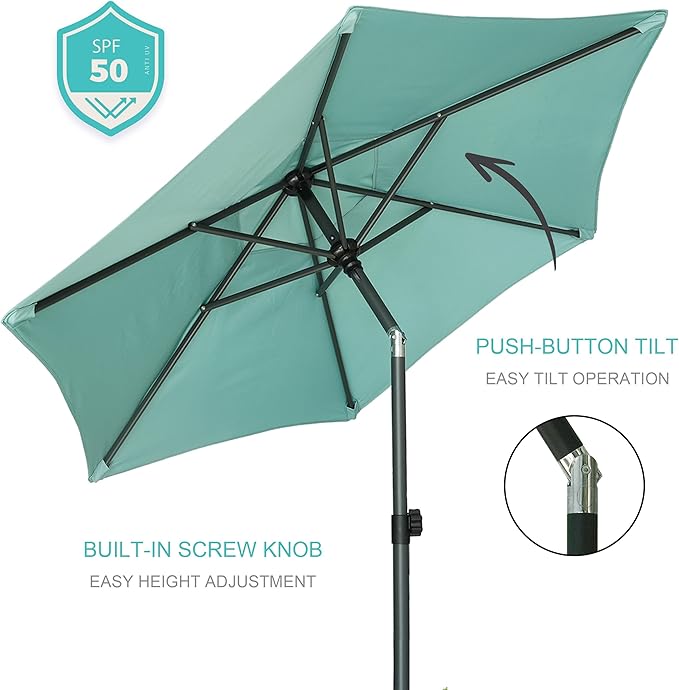 AMMSUN 6ft Patio Umbrella Outdoor Table Umbrellas with Push Button Tilt, UPF50+ Premium Steel Pole and Ribs for Deck, Lawn, Garden, Backyard & Pool (Aqua Green)