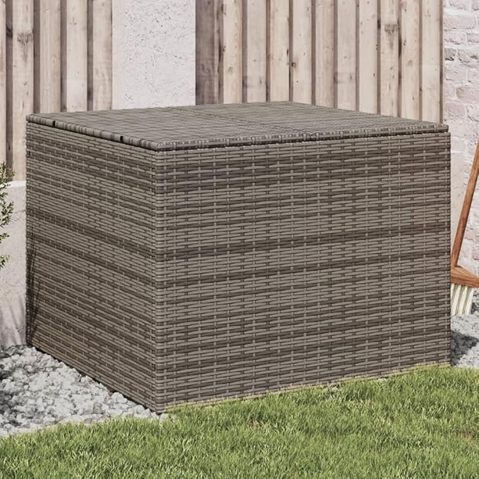 76.9 Gallon Gray Garden Storage Box PE Rattan Outdoor Deck Box with Water-Resistant Bag for Patio Furniture Cushions Pool Toys