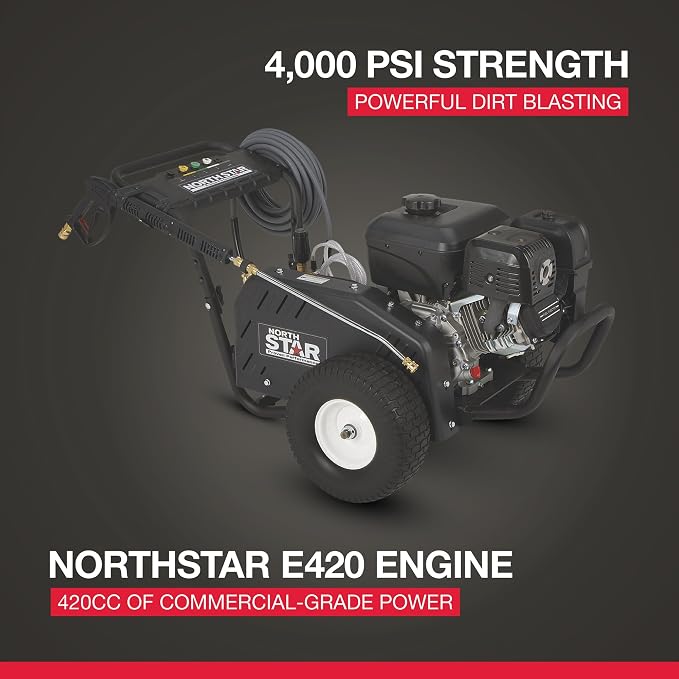 NorthStar Gas Cold Water Pressure Washer, 4000 PSI, 3.5 GPM, NorthStar Engine, Belt Drive