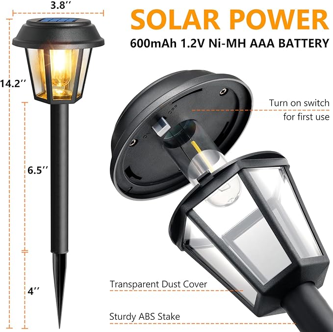 Priddop Solar Pathway Lights Outdoor 12 Pack Solar Lights Outdoor Waterproof 3000K Warm White Tungsten Filament Bulb for Yard Garden Landscape Path Driveway Lawn