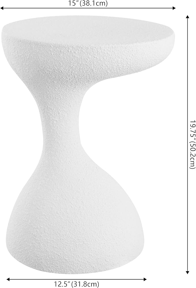 JONATHAN Y Boracay Modern Sculptural Indoor/Outdoor Side Table, 15" x 19.75" Weather-Resistant Pedestal Accent Table and Garden Stool for Patio, Deck or Living Room, Frosted White TBL1110C