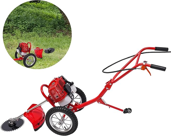 49CC 2-Stroke 1500W Gas-Powered Lawn Mower, 2-in-1 Handheld String Trimmer & Hand Push Weeder with Soil Loosening Function, Lightweight Garden Tool for Home Yard Mowing and Tilling