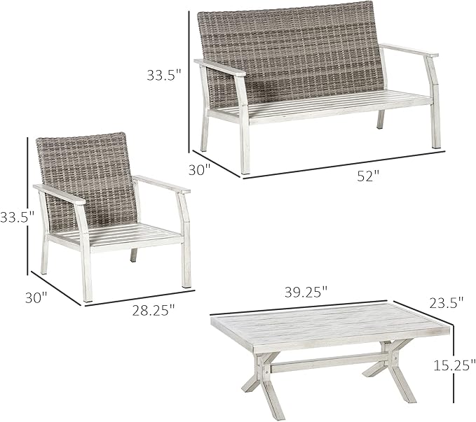 Outsunny 4 Pieces Patio Furniture Set with Cushions, Outdoor Wicker Conversation Sofa Sets, Aluminum Frame Sofa Sets for Backyard, Poolside, Garden, Beige