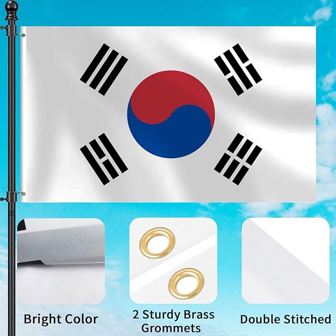 Korean Flag 3x5 FT Heavy Duty South Korea Flag Double Stitched Vivid Color Fade Proof Outdoor Decor With Brass Grommets(South Korea)