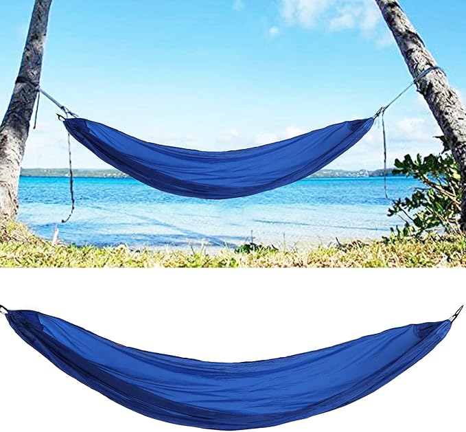 Portable Parachute Camping Hammock, Lightweight Outdoor Hammock with Aluminum Snap Hooks and Storage Bag for Hiking, Travel, and Picnics, 200kg Load Capacity (Blue)