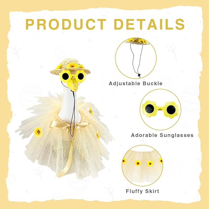 Funny 2Sets Spring Bee&Sunflower Porch Goose Outfits Dresses Clothes for 17"/23" High Cement or Plastic Porch Goose Clothes with Sunglasses for Yard Lawn Outdoor Garden Patio Statue Holiday Decor.