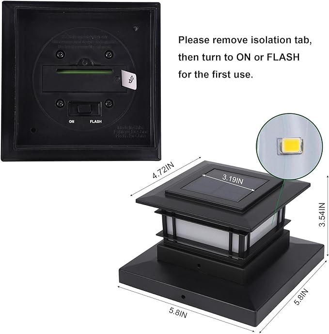 Dynaming 4 Pack Solar Post Cap Lights Outdoor with Flickering Flame Light, Fence Post Solar Lights Fit for 4x4 5x5 6x6 Vinyl/Wooden Posts, High Brightness SMD LED Lighting Decor for Garden Deck Patio