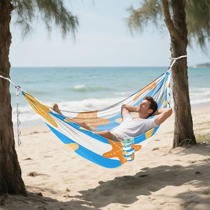 Blue White Striped Sea Starfish 330lb Capacity Camping Hammock Tree Hammock for Outside Patio Garden Bases para hamacas para adultos