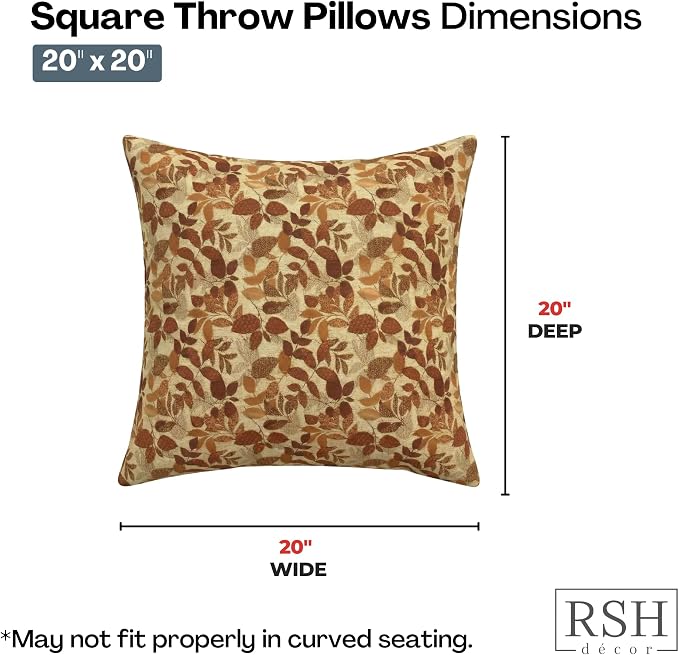 RSH DECOR Square Throw Pillows Set of 4, 20" x 20", Outdoor Pillows Waterproof, Outdoor Pillow Covers, Pillow Covers for Couch, Gentry Sequoia, Made in USA
