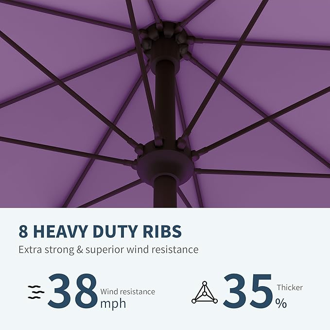 PatioKingdom 11FT Patio Umbrella,Outdoor Umbrella with Push Button Tilt and Crank,Market Table Umbrella with 8 Sturdy Fiberglass Ribs UV Protection (Taro Purple, 11FT)