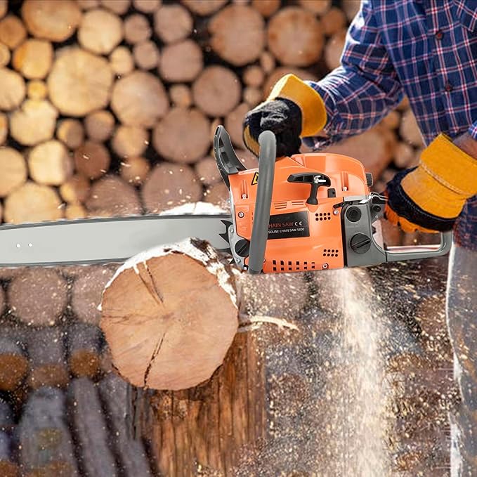 58CC Gas Chainsaw,20 Inch Gasoline Chain Saw Handheld Wood Cutting Chainsaw Power Tool Logging Machine for Forest Cutting Logging Tree Wood Cutting Trimming for Lawn Garden Care 20Inch (Orange2)
