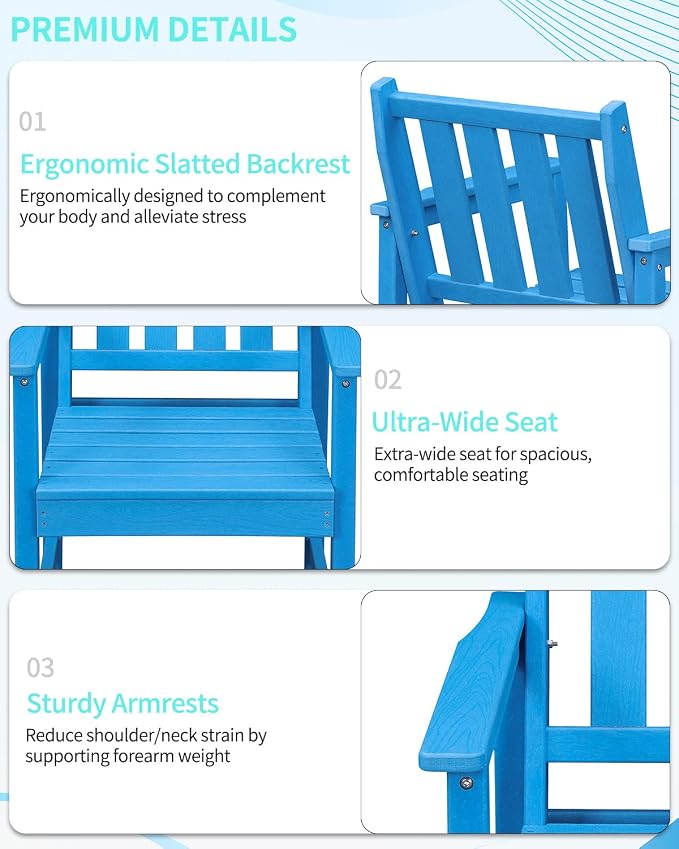 7-Piece Patio Dining Table Sets, Outdoor HDPE Dining Furniture Set Umbrella Hole Cut-Out Table and 6 Chairs for Backyard, Lawn, Deck and Poolside, Blue