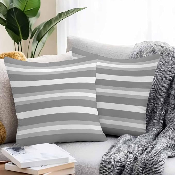 Throw Pillow Covers 20x20 Inch Set of 2, Grey Stripe Waterproof Outdoor Pillow Covers, Minimalist Farmhouse Striped Decorative Cushion Pillowcases for Couch, Sofa, Bed, Garden, Patio