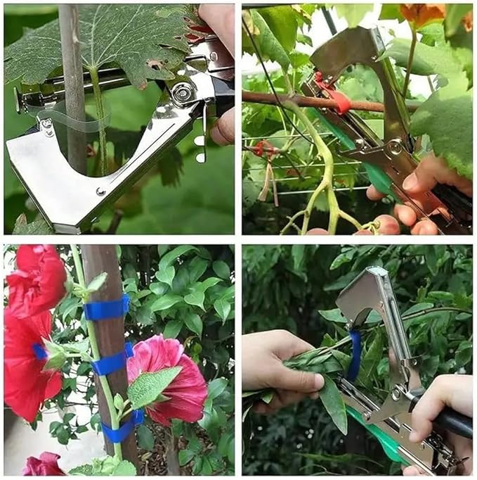 Miyake Plant Tying Machine Garden Tape Tool, Plant Tape Gun to Tie Up Vine Tomatoes Grapes Cucumbers Flowers, Quickly Plant Tying Tool with 30 Rolls Green Tape & 10000 Staples, Replacement Blade