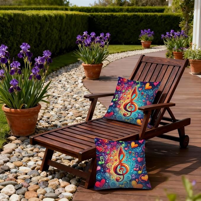 22x22 Inch Outdoor Pillow Covers Set of 2 Waterproof Throw Pillow Covers Decorative Couch Cushion Covers Music Note Hearts Neon Square Pillowcases Protectors for Patio Garden Sofa