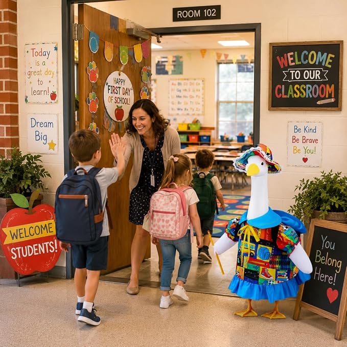 Cute Students Goose Outfits, 23 inch Back to School Porch Goose Outfit, First Day of School Goose Clothes for Classroom Decor, Outdoor Lawn, Yard, Patio