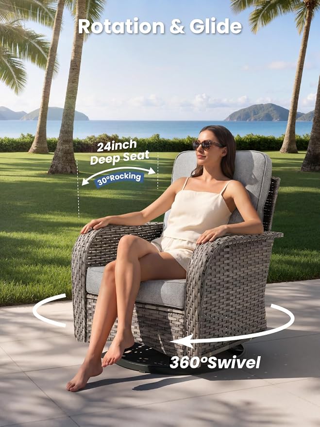 5-Piece Outdoor Patio Furniture Set with Swivel Chairs, Outdoor Conversation Wicker Sofa with Coffee Table, Rattan Couch for Deck, Backyard, Poolside (Dark Grey)