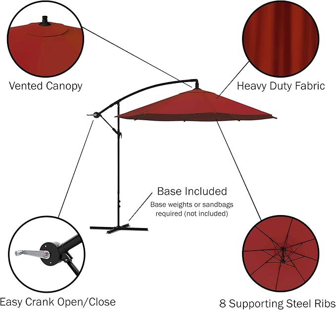 10 Ft Offset Cantilever Patio Umbrella - Fade-Resistant Shade Umbrella Outdoor Patio Canopy with Cross Base for Garden, Lawn, Deck, Yard or Pool by Pure Garden