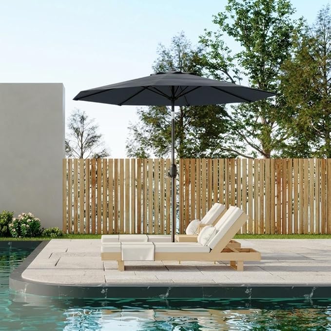 IDEALHOUSE 9FT Outdoor Patio Umbrella, Market Table Umbrella with Crank Lift & Push Button Tilt, Heavy-Duty Iron Frame & Polyester Canopy for Garden, Deck, Backyard, Pool