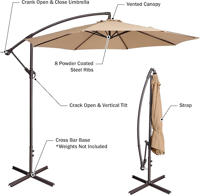 10 Ft Offset Cantilever Patio Umbrella - Fade-Resistant Shade Umbrella Outdoor Patio Canopy with Cross Base for Garden, Lawn, Deck, Yard or Pool by Pure Garden