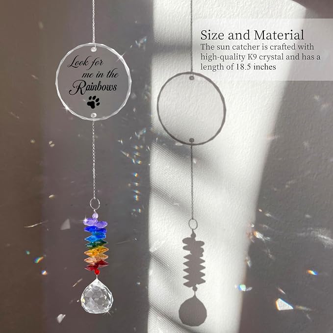 Pet Memorial Suncatcher Look for me in the Rainbows - Dog Memorial Gifts - Pet Loss - Thoughtful Dogs and Cats Remembrance - Pet Sympathy - Crystal Bereavement Gift
