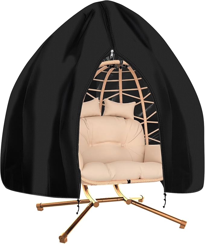 Waterproof Patio Double Egg Chair Cover 90”x78” –RICHIE Heavy-Duty Black Outdoor Swing Chair Cover with Full Zipper, Dustproof & Tear-Resistant Protection for Hanging Egg Chairs & Patio Furniture