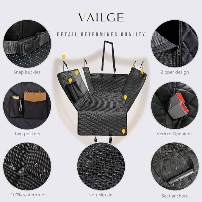 Dog Car Seat Cover for Hyundai Kona/Encino 2018 2019 2020 2021 2022 2023, Foldable Back Seat Extender, Hair-Resistant, Anti-Scratch, Travel Hammock Bed with Mesh Window Storage Accessories