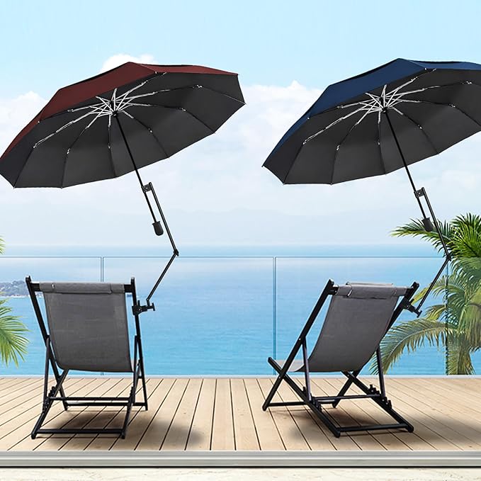 Patio Umbrellas UPF 50+ 360 ° Adjustable Shade Umbrella,Beach Umbrella with Universal Clamp,Beach Clamp on Umbrella,suitable for Patio,beach chairs,golf carts, wheelchairs,carts,bleachers,camping and fishing