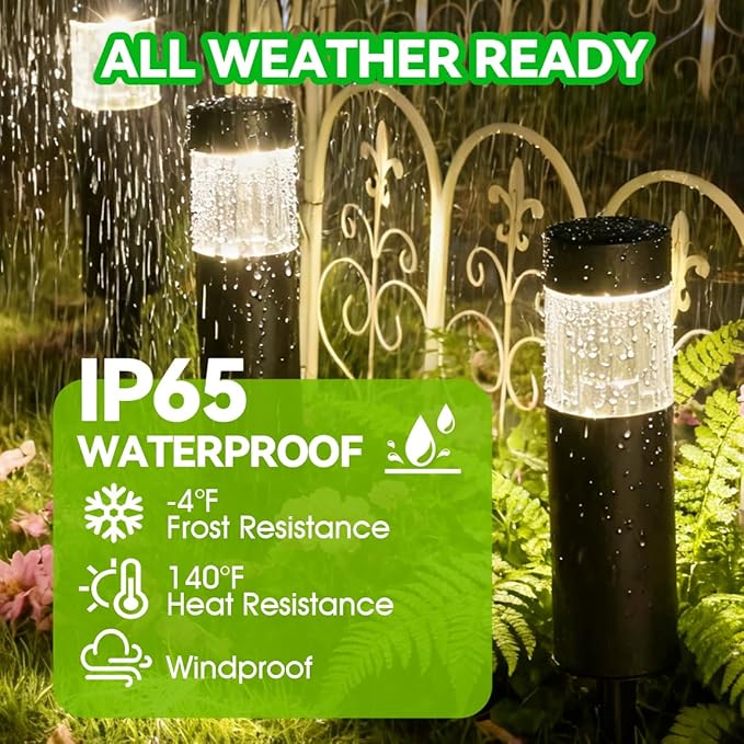 Solar Pathway Lights Outdoor Waterproof, 6 Pack Stainless Steel LED Stake Lights 35 Lumens 3000K, IP65 Auto On/Off Solar Yard Lights for Driveway, Walkway, Backyard, Perimeter Landscape Lighting