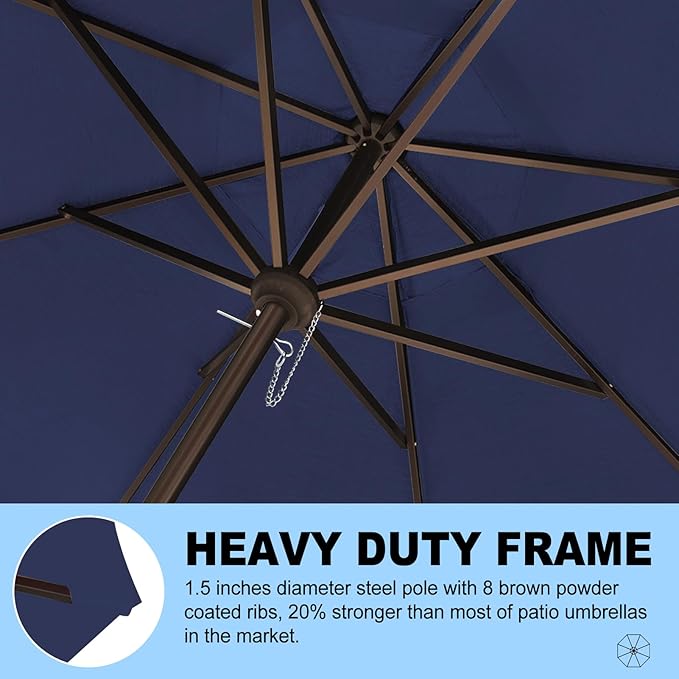Eurmax USA 10-Year-Non-Fading 10FT 3-Tier Outdoor Patio Market Umbrella,UPF50+ UV Resistant,Heavy Duty Commercial Grade,Crank Lift Design,Windproof Vented Top for Garden,Pool,Deck,Navy Blue