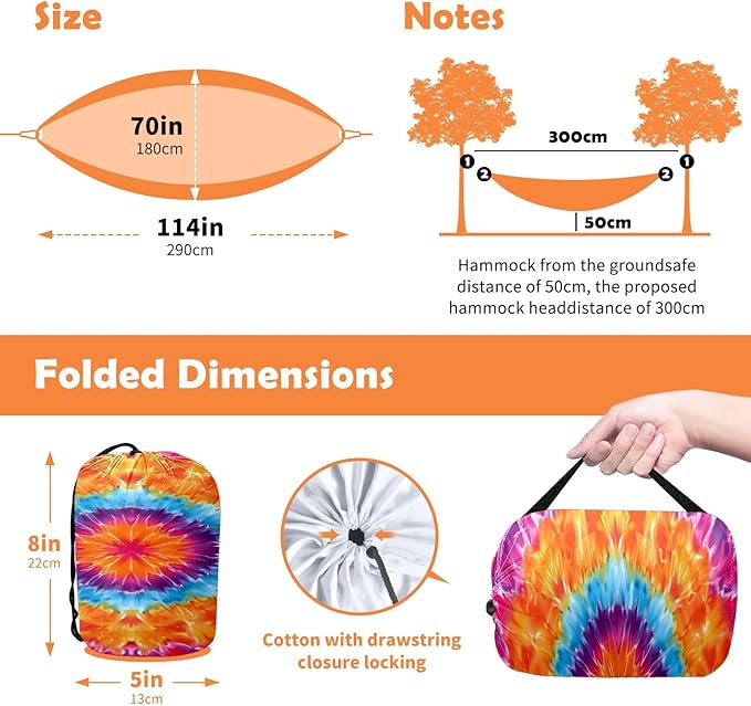 Camping Hammock Double & Single Portable Hammocks with 2 Tree Straps, Great for Hiking,Backpacking,Hunting,Outdoor,Beach,Camping, Tie Dye (9) Pattern