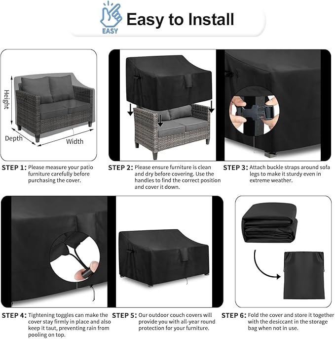 OutdoorLines Outdoor Waterproof Patio Loveseat Couch Cover - UV Resistant Patio Sofa Furniture Covers Weatherproof Heavy Duty Glider Covers for Outdoor Furniture, 58Wx32.5Dx31H Inches, Black