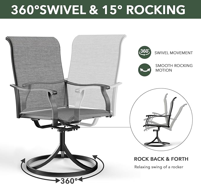 Anmutig 7-Piece Outdoor Dining Set, 58'' Round Table with 6 Swivel Chairs All Weather Furniture Set - Grey Style1