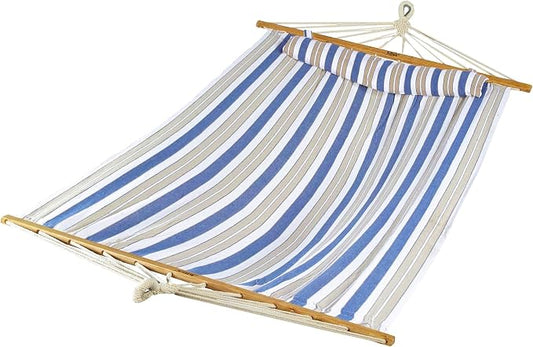Bliss Hammocks BH-404H 48in Wide Caribbean Hammock w/Pillow, Poolside Patio Backyard Hammock, Includes Straps & Chains, Eco Friendly Polyester & Cotton Blend, 265 Pound Capacity, Nautical Stripe