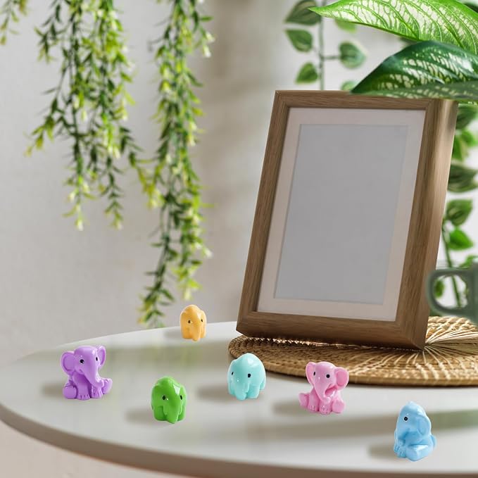 48 Pieces Small Elephant Figurine, 8 Colors Miniature Animal Figurines Tiny Resin Elephants to Hide for Landscape Garden DIY Craft Home Decor