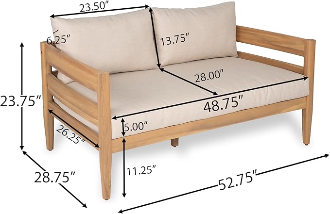 Christopher Knight Home Kory 4-Piece Acacia Wood Patio Furniture Set, Outdoor Conversation Sofa Chat Set with Club Chair and Coffee Table, Patio 4-Seater Seating Group for Backyard Balcony, Teak+Beige