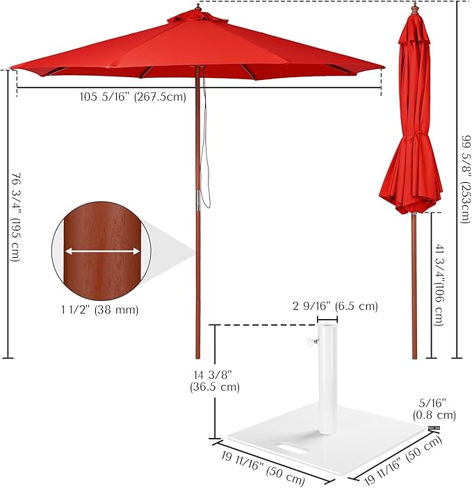 Yescom 9ft Coastal Solid Wood Umbrella Pulley Lift Commercial Base with Wheel Included for Seaside Restaurant Terrace Poolside Beach Club