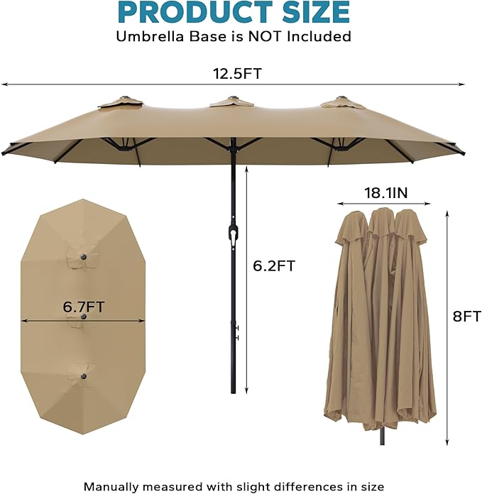 12.5ft Outdoor Patio Umbrella, Double-sided Pool Umbrella with Crank Handle, Large Umbrella for Garden, Backyard (Tan)