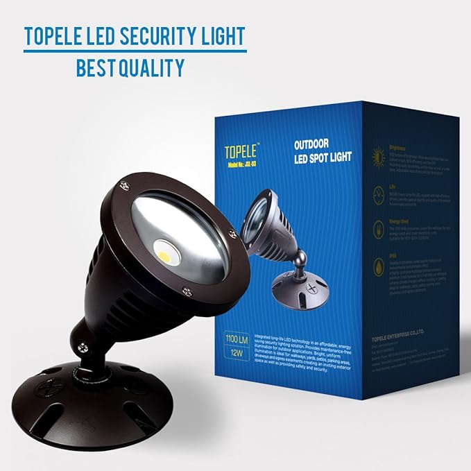 TOPELE 1100LM LED Flood Light, Exterior Flood Lights Fixture with CREE LED Source for Landscape, Commercial, Home, Garden, Yard, Waterproof, Brown