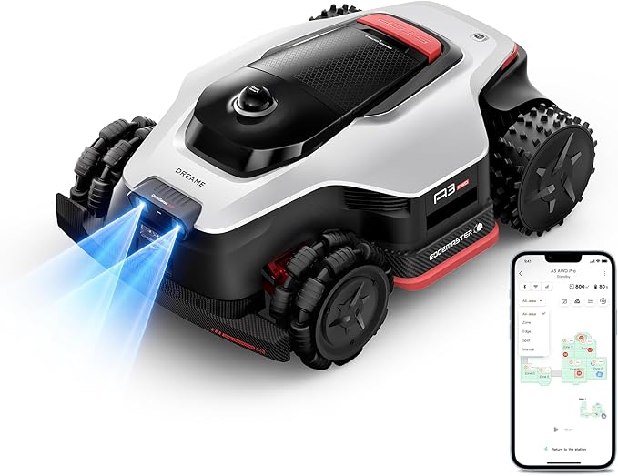 DREAME LiDAR 2500 Robot Lawn Mower A3 AWD Pro Wire Free No RTK, 4WD for 38.7° Slopes, Dual AI Vision Robotic Lawn Mowers,Dual-Disc Cutting 15.8" Width, Smart Zero-Edge, App Control for 0.62 Acre